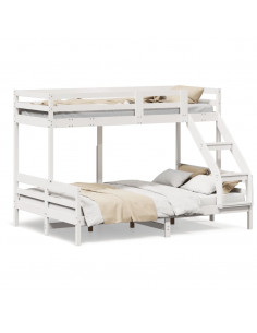 Letto a Castello 80x200/140x200cm Bianco Legno Massello di Pino