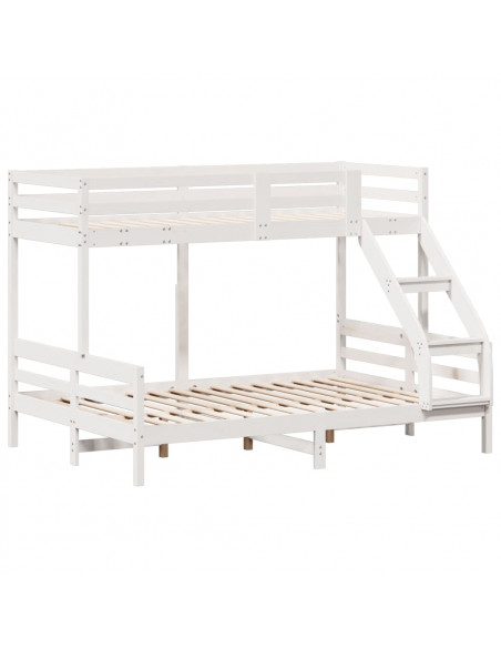 Letto a Castello 80x200/140x200cm Bianco Legno Massello di Pino