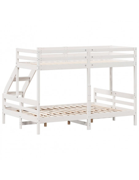 Letto a Castello 80x200/140x200cm Bianco Legno Massello di Pino