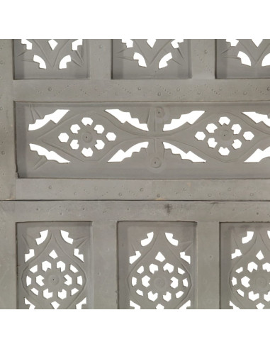 Divisorio 4 Pannelli Intaglio Grigio 160x165cm Mango Massello