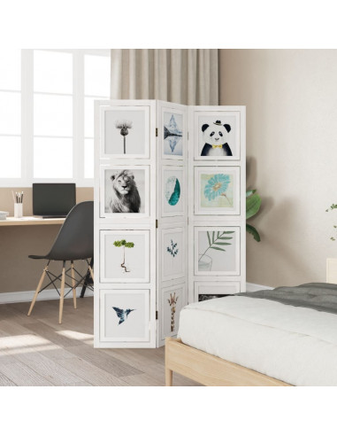 Divisorio Ambienti 3Pannelli Bianco Legno Massello di Paulownia