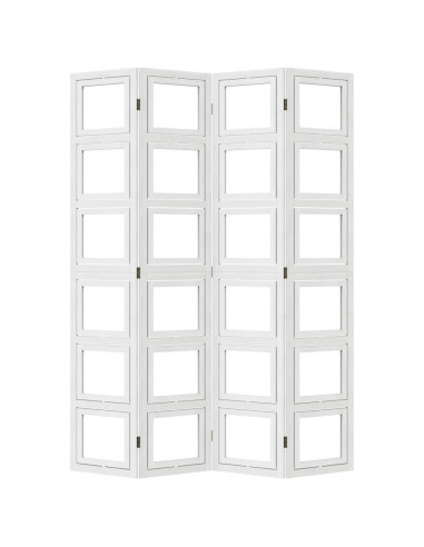 Divisorio Ambienti 4Pannelli Bianco Legno Massello di Paulownia