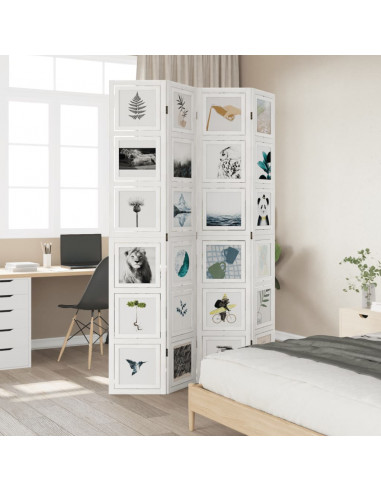 Divisorio Ambienti 4Pannelli Bianco Legno Massello di Paulownia