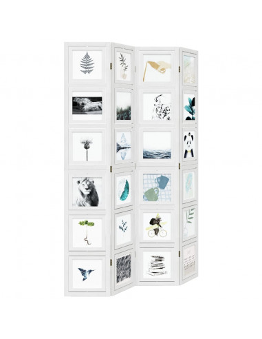 Divisorio Ambienti 4Pannelli Bianco Legno Massello di Paulownia