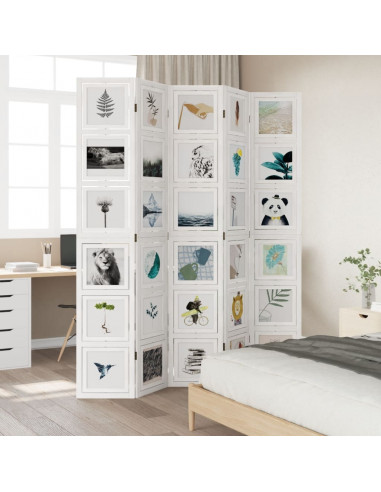 Divisorio Ambienti 5Pannelli Bianco Legno Massello di Paulownia