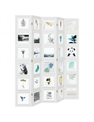 Divisorio Ambienti 5Pannelli Bianco Legno Massello di Paulownia