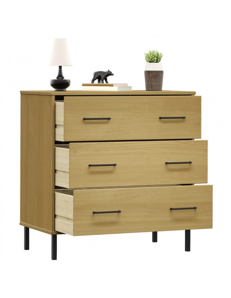 Credenza 3 Cassetti Marrone 77x40x79,5 cm Legno Massello OSLO