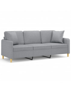 Divano a 3 Posti con Cuscini Grigio Chiaro 180 cm in Tessuto