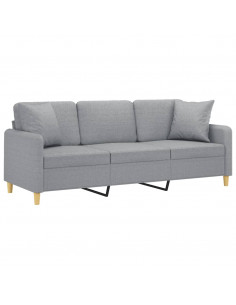 Divano a 3 Posti con Cuscini Grigio Chiaro 180 cm in Tessuto 2