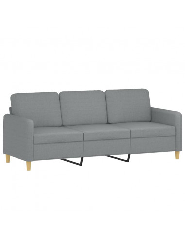 Divano a 3 Posti con Cuscini Grigio Chiaro 180 cm in Tessuto