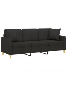 Divano a 3 Posti con Cuscini Nero 180 cm in Tessuto 2