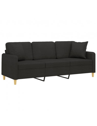 Divano a 3 Posti con Cuscini Nero 180 cm in Tessuto