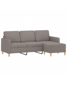 Divano a 3 Posti con Poggiapiedi Tortora 180 cm in Tessuto 2