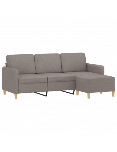 Divano a 3 Posti con Poggiapiedi Tortora 180 cm in Tessuto