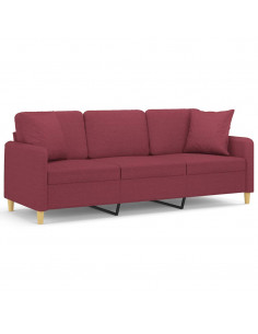 Divano a 3 Posti con Cuscini Rosso Vino 180 cm in Tessuto