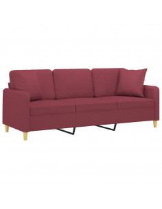 Divano a 3 Posti con Cuscini Rosso Vino 180 cm in Tessuto 2
