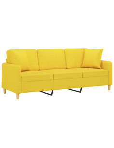 Divano a 3 Posti con Cuscini Giallo Chiaro 180 cm in Tessuto 2