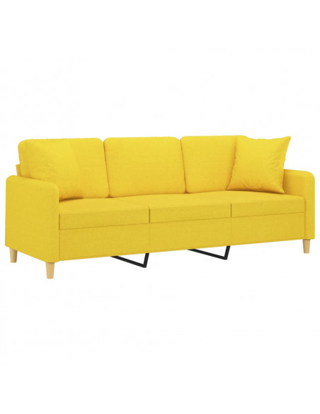 Divano a 3 Posti con Cuscini Giallo Chiaro 180 cm in Tessuto