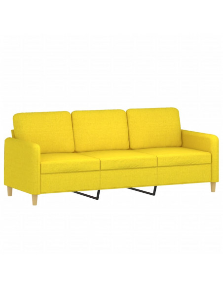 Divano a 3 Posti con Cuscini Giallo Chiaro 180 cm in Tessuto