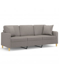 Divano a 3 Posti con Cuscini Tortora 180 cm in Tessuto