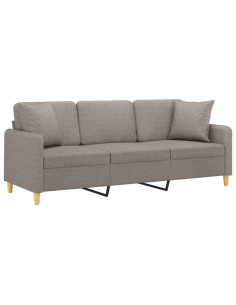 Divano a 3 Posti con Cuscini Tortora 180 cm in Tessuto 2