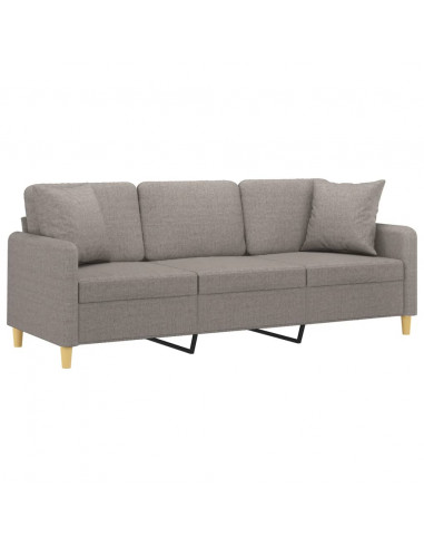 Divano a 3 Posti con Cuscini Tortora 180 cm in Tessuto
