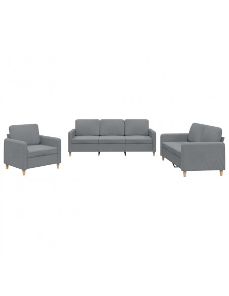 Set di Divani 3 pz con Cuscini Grigio Chiaro in Tessuto