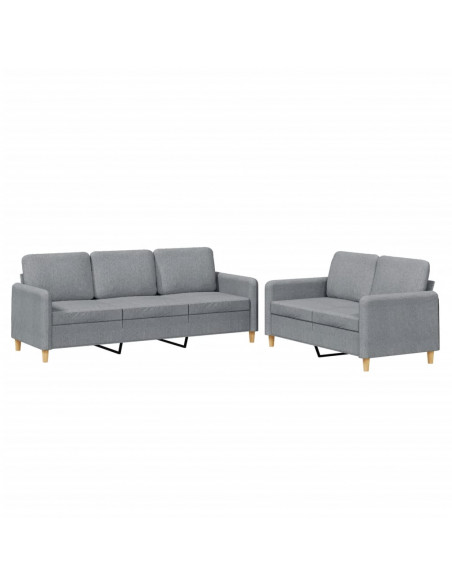 Set di Divani 2 pz con Cuscini Grigio Chiaro in Tessuto