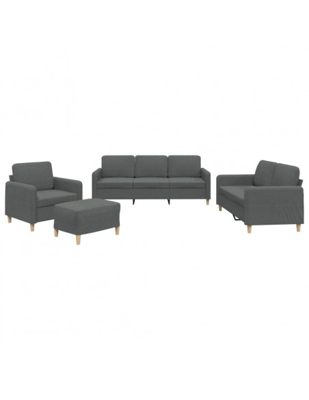 Set di Divani 4 pz con Cuscini Grigio Scuro in Tessuto