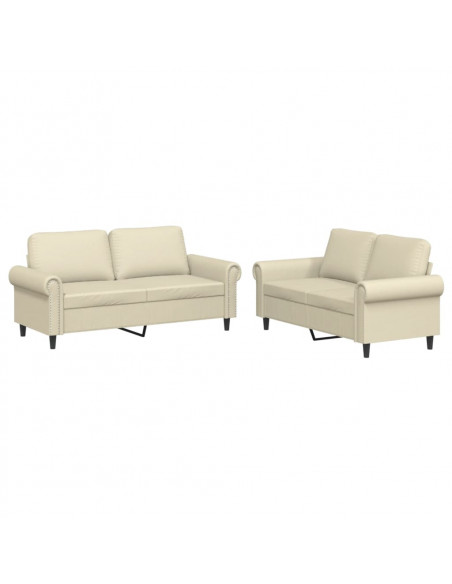 Set di Divani 2 pz con Cuscini crema in Similpelle