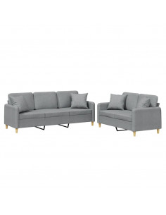 Set Divani 2 pz con Cuscini Grigio Chiaro in Tessuto