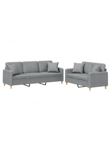 Set Divani 2 pz con Cuscini Grigio Chiaro in Tessuto