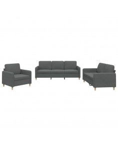 Set di Divani 3 pz con Cuscini Grigio Scuro in Tessuto