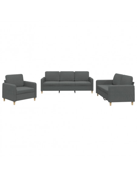 Set di Divani 3 pz con Cuscini Grigio Scuro in Tessuto