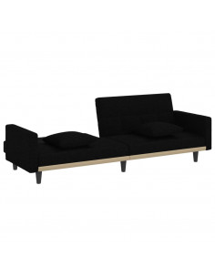 Divano Letto con Cuscini Nero in Tessuto