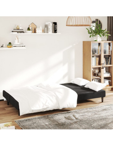 Divano Letto a 2 Posti Nero in Velluto