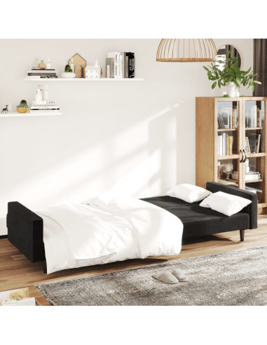 Divano Letto a 2 Posti Nero in Velluto