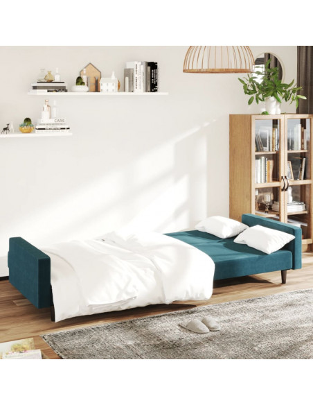 Divano Letto a 2 Posti Blu in Velluto