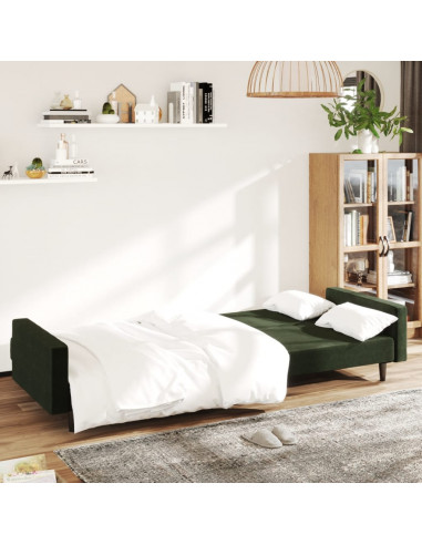 Divano Letto a 2 Posti Verde Scuro in Velluto