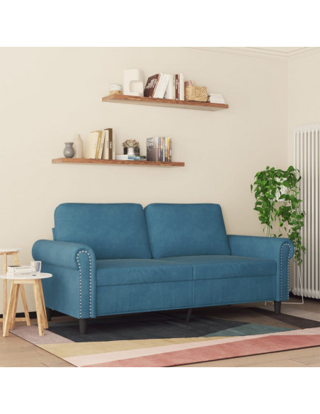 Divano a 2 Posti Blu 140 cm in Velluto