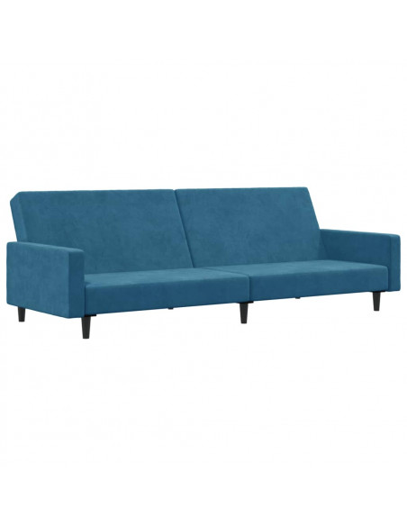 Divano Letto 2 Posti con Poggiapiedi Blu in Velluto