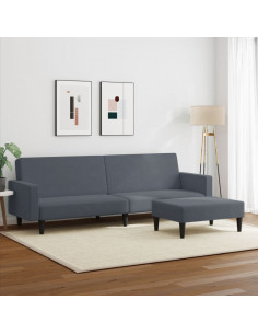 Divano Letto 2 Posti con Poggiapiedi Grigio Scuro in Velluto 2