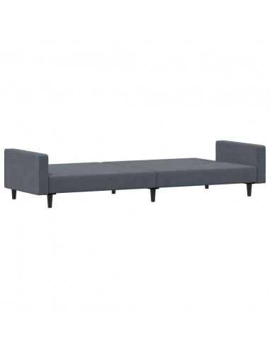 Divano Letto 2 Posti con Poggiapiedi Grigio Scuro in Velluto