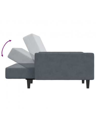 Divano Letto 2 Posti con Poggiapiedi Grigio Scuro in Velluto