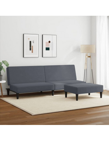 Divano Letto 2 Posti con Poggiapiedi Grigio Scuro in Velluto