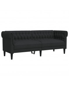 Divano Chesterfield a 3 Posti Nero in Tessuto