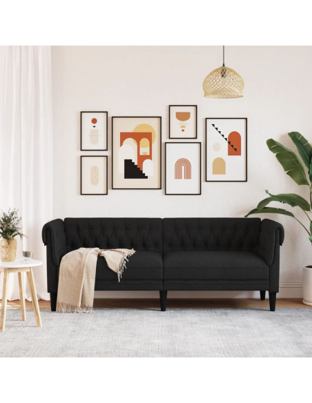 Divano Chesterfield a 3 Posti Nero in Tessuto
