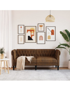 Divano Chesterfield a 2 Posti Marrone in Tessuto 2