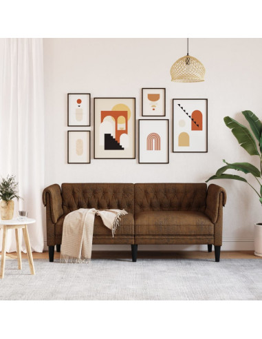 Divano Chesterfield a 2 Posti Marrone in Tessuto