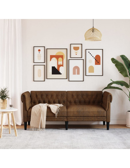 Divano Chesterfield a 2 Posti Marrone in Tessuto